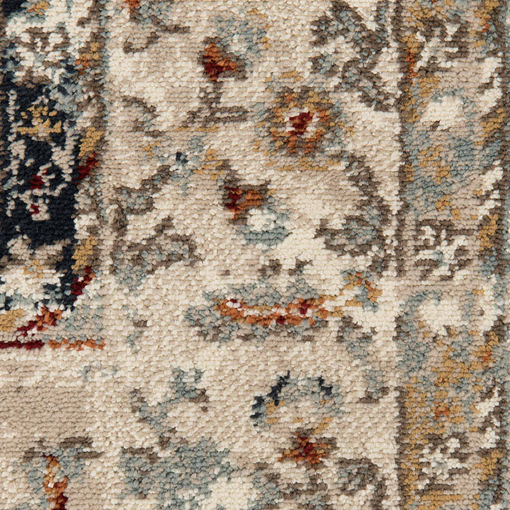 9" X 12" Beige Rust and Navy Floral Medallion Power Loom Area Rug