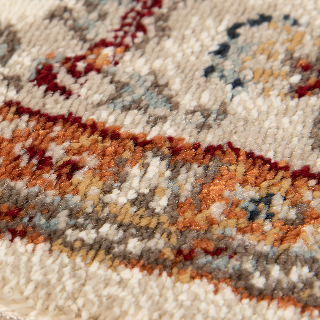 9" X 12" Beige Rust and Navy Floral Medallion Power Loom Area Rug