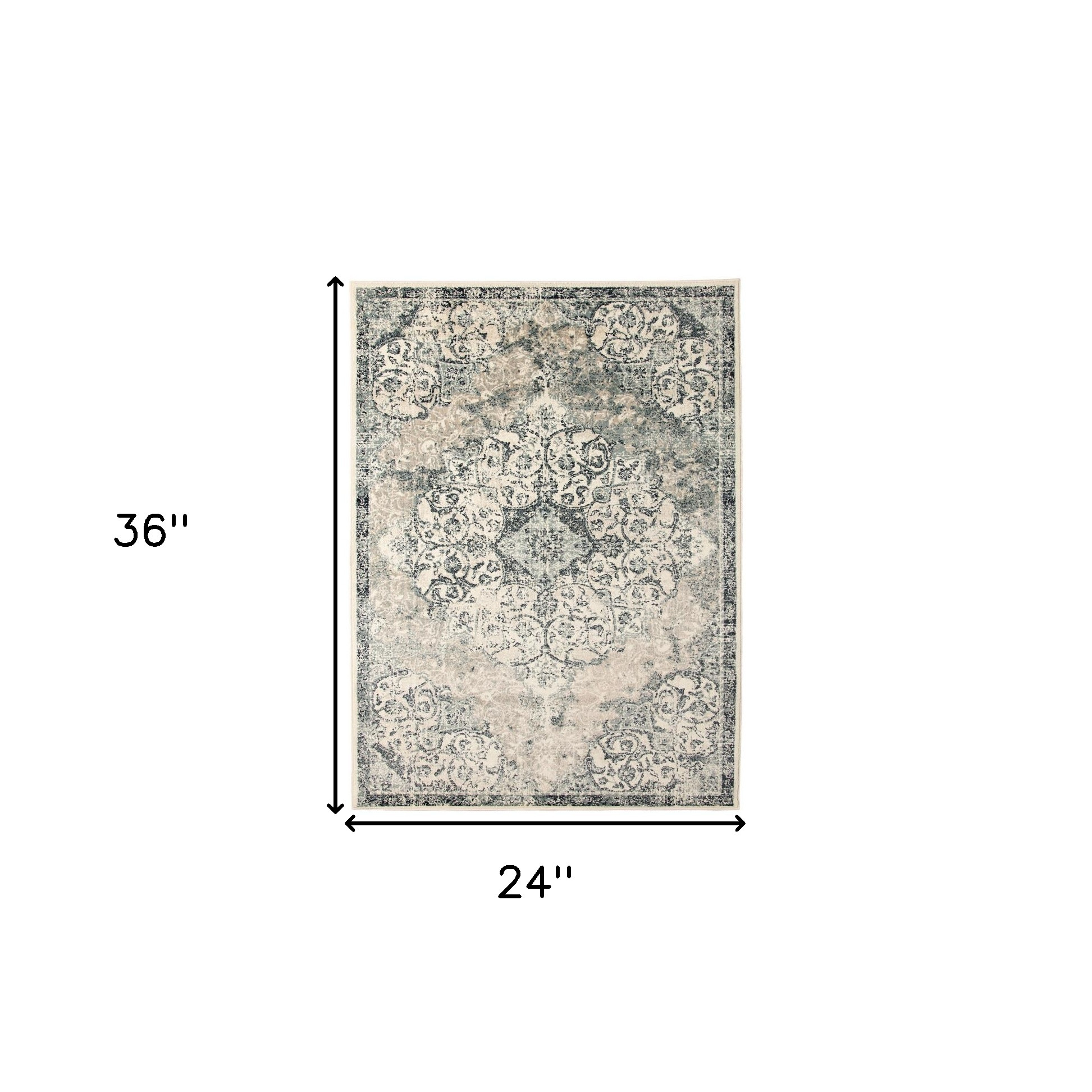 2" X 3" Charcoal and Gray Medallion Power Loom Area Rug