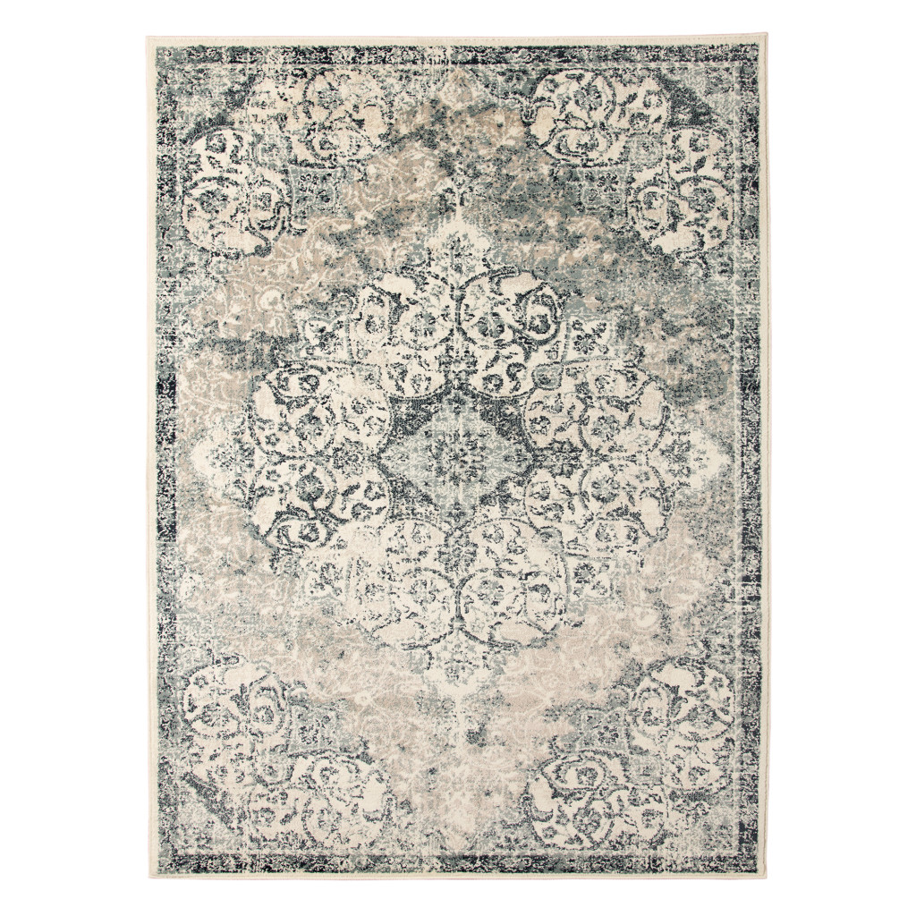 9" X 12" Charcoal and Gray Medallion Power Loom Area Rug