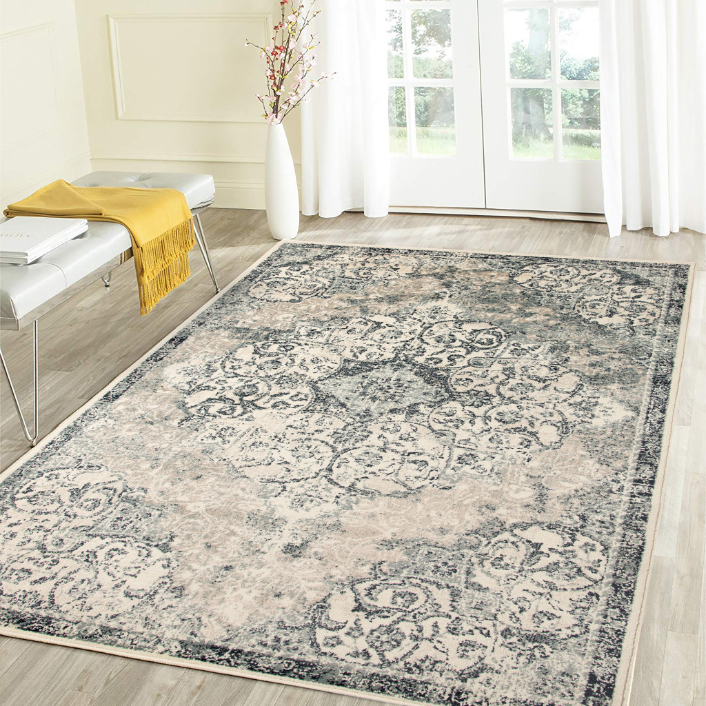 9" X 12" Charcoal and Gray Medallion Power Loom Area Rug