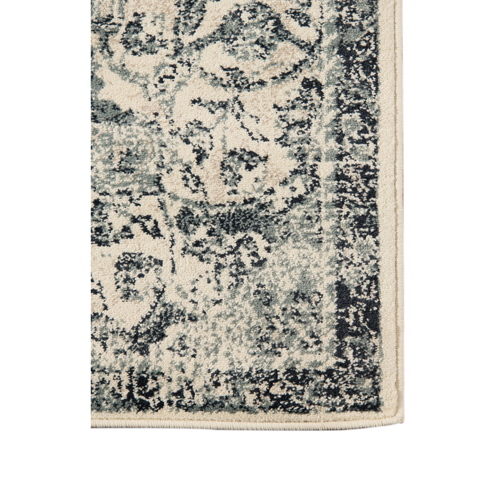 9" X 12" Charcoal and Gray Medallion Power Loom Area Rug