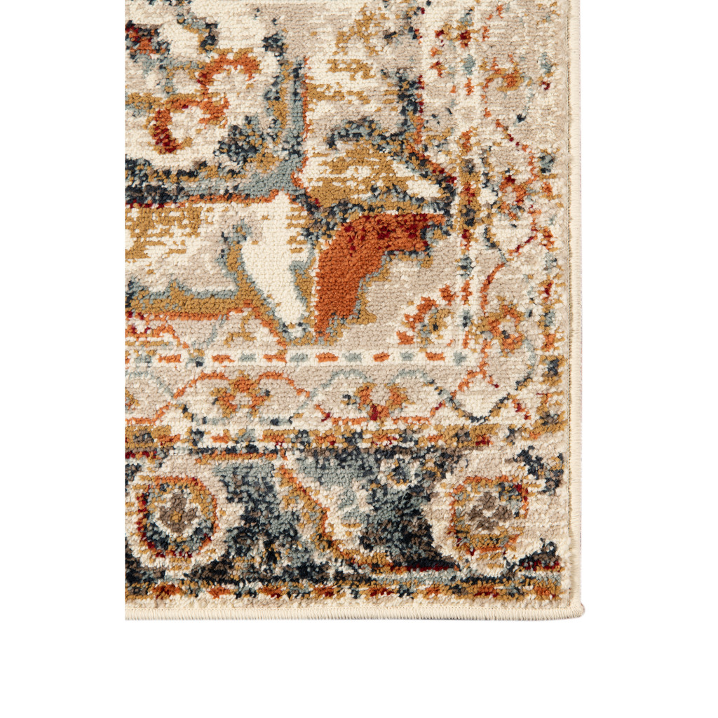 5" X 8" Ivory Tan and Gold Medallion Power Loom Area Rug