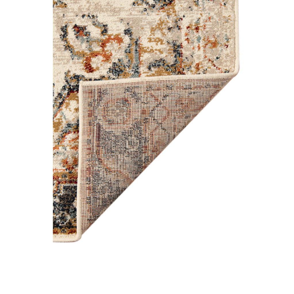 5" X 8" Ivory Tan and Gold Medallion Power Loom Area Rug