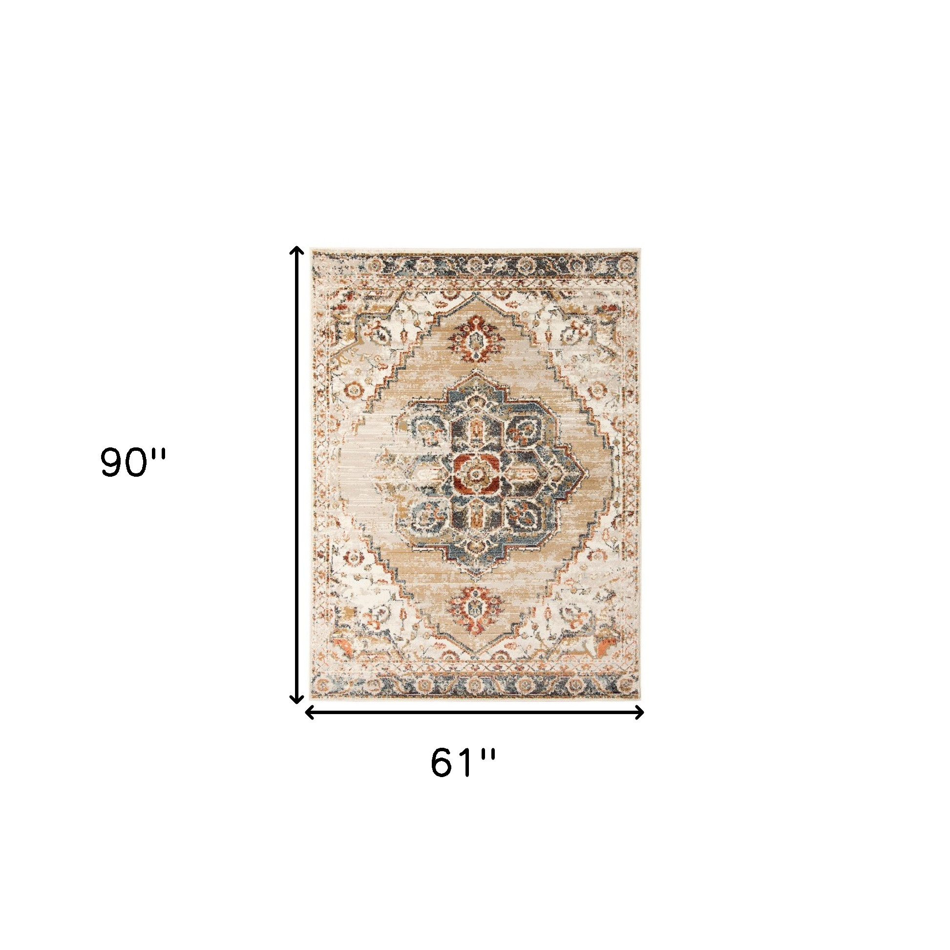 5" X 8" Ivory Tan and Gold Medallion Power Loom Area Rug