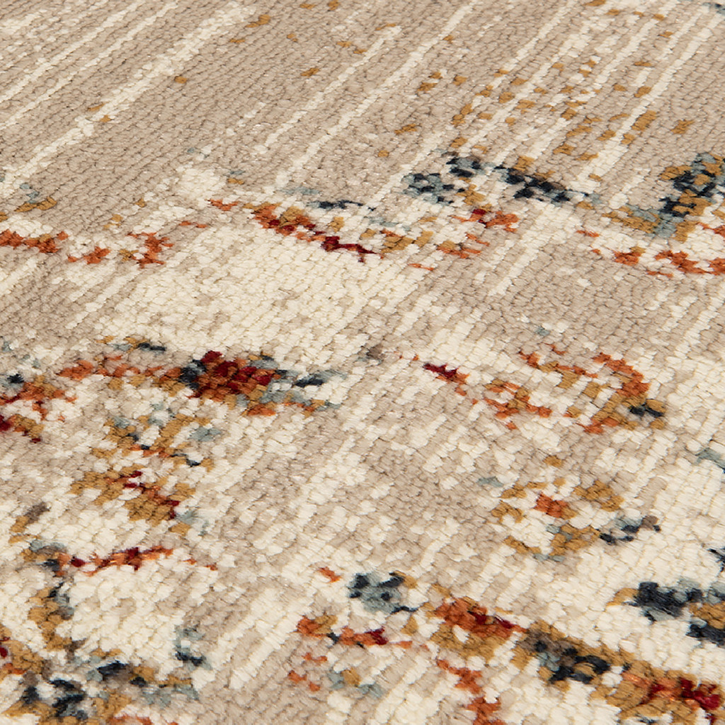 8" X 10" Ivory Tan and Gold Medallion Power Loom Area Rug