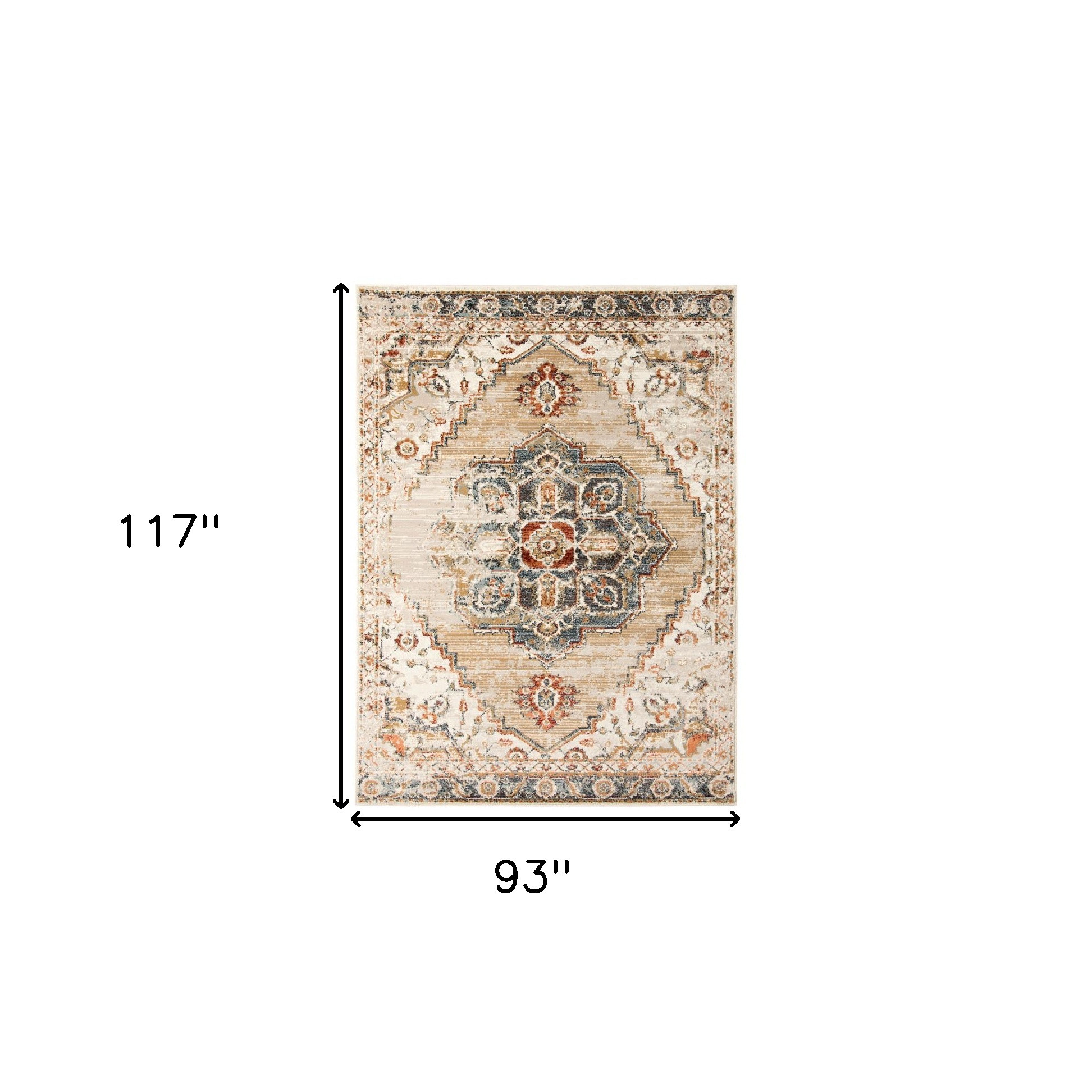 8" X 10" Ivory Tan and Gold Medallion Power Loom Area Rug