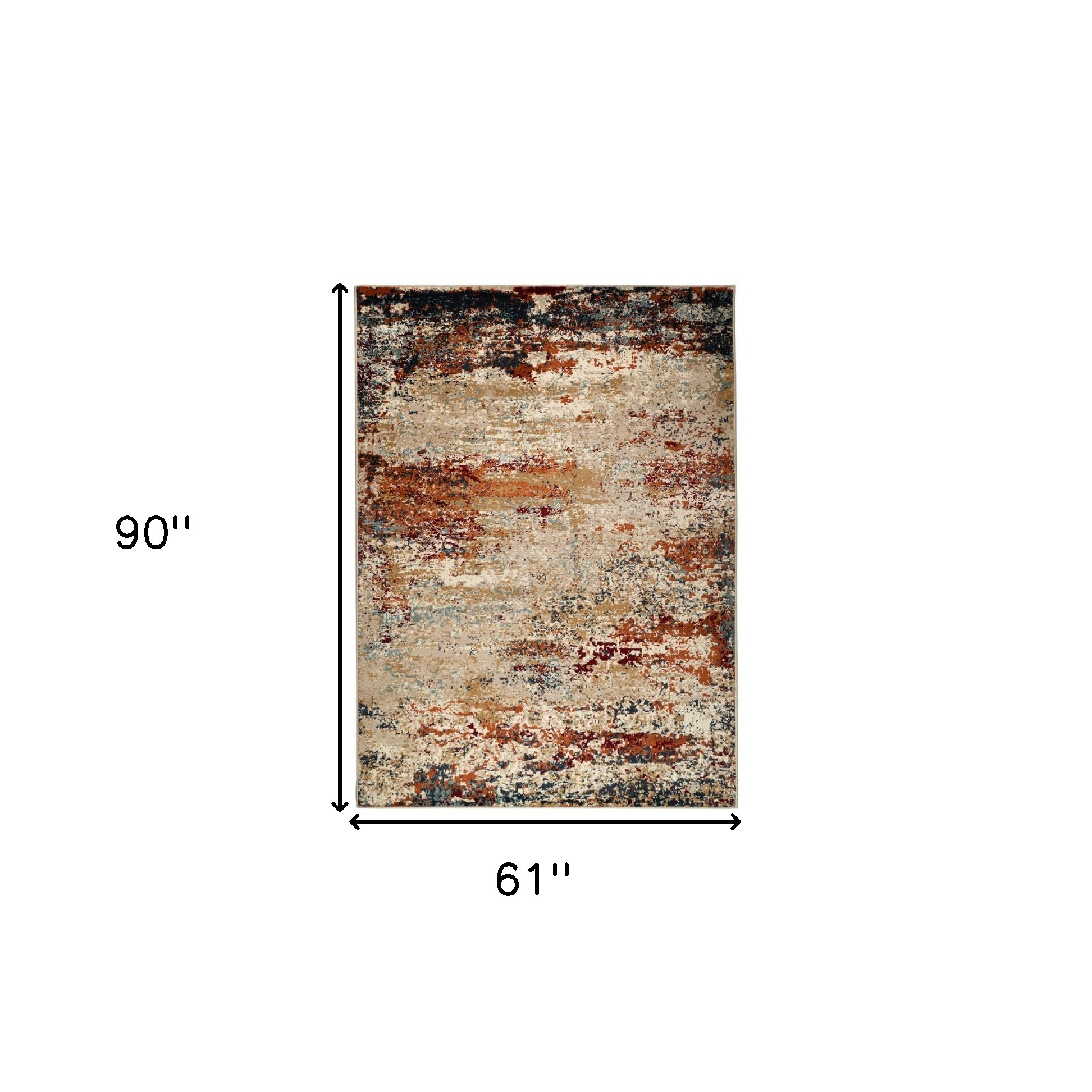 5" X 8" Orange and Black Abstract Power Loom Area Rug