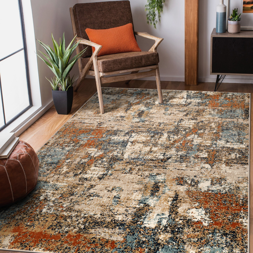 2" X 3" Tan Orange and Gray Abstract Power Loom Area Rug