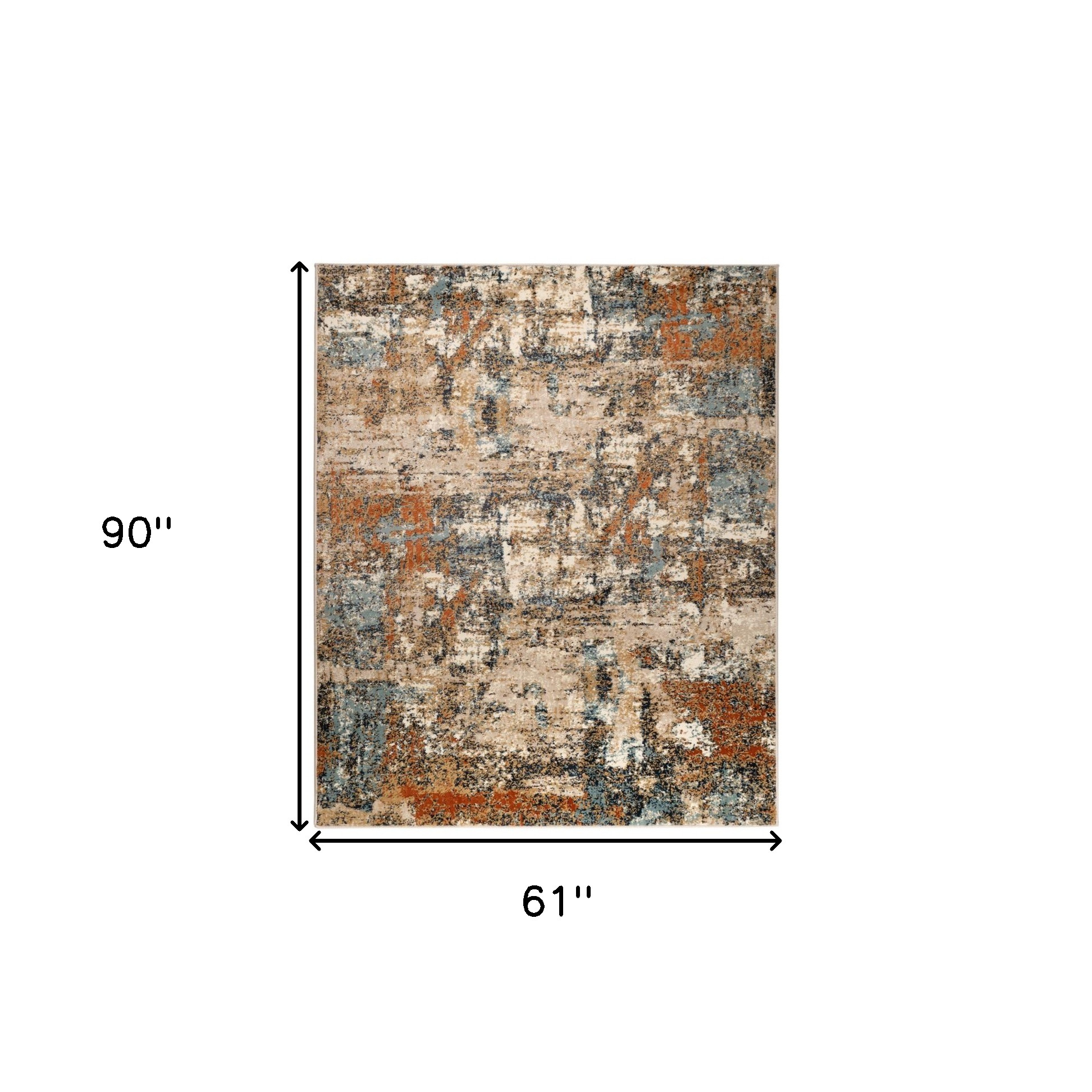 5" X 8" Tan Orange and Gray Abstract Power Loom Area Rug