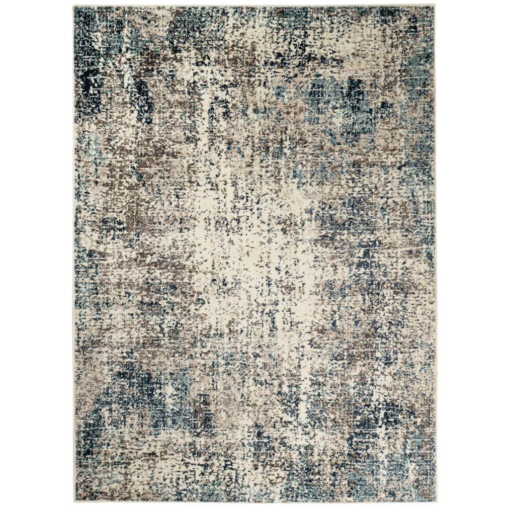 8" X 10" Ivory Blue and Gray Abstract Power Loom Area Rug