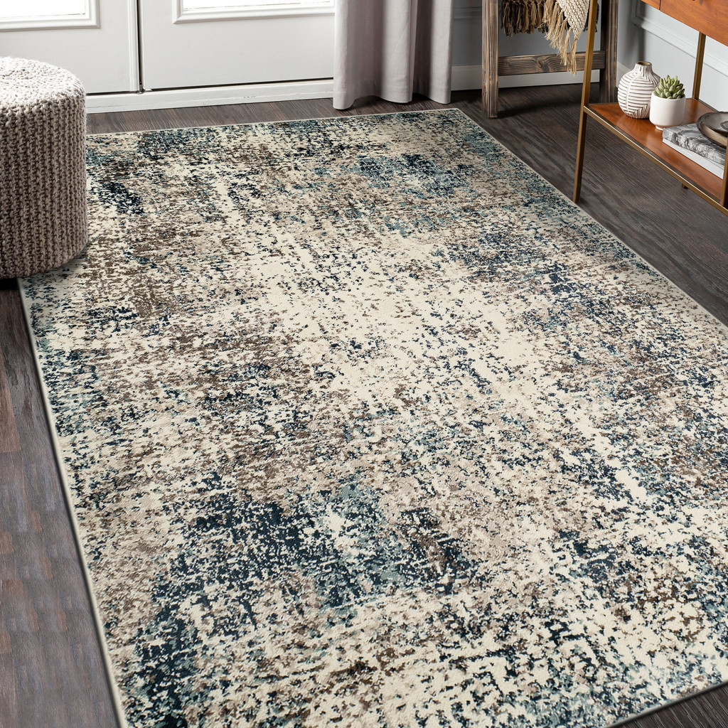 8" X 10" Ivory Blue and Gray Abstract Power Loom Area Rug