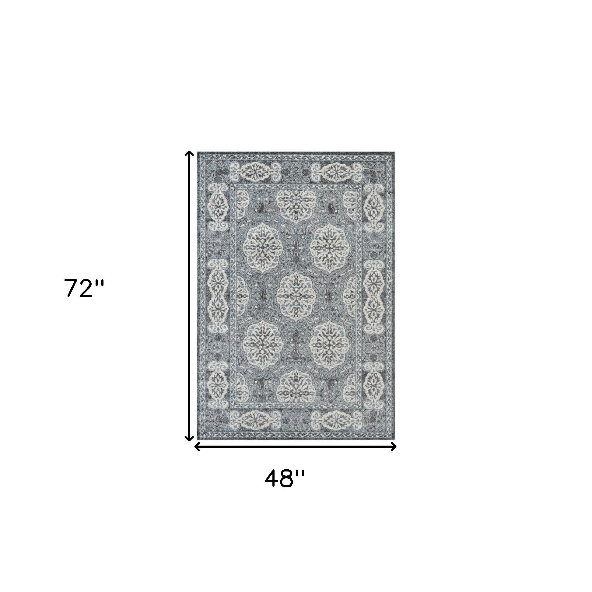4" X 6" Charcoal and Ivory Medallion Power Loom Area Rug