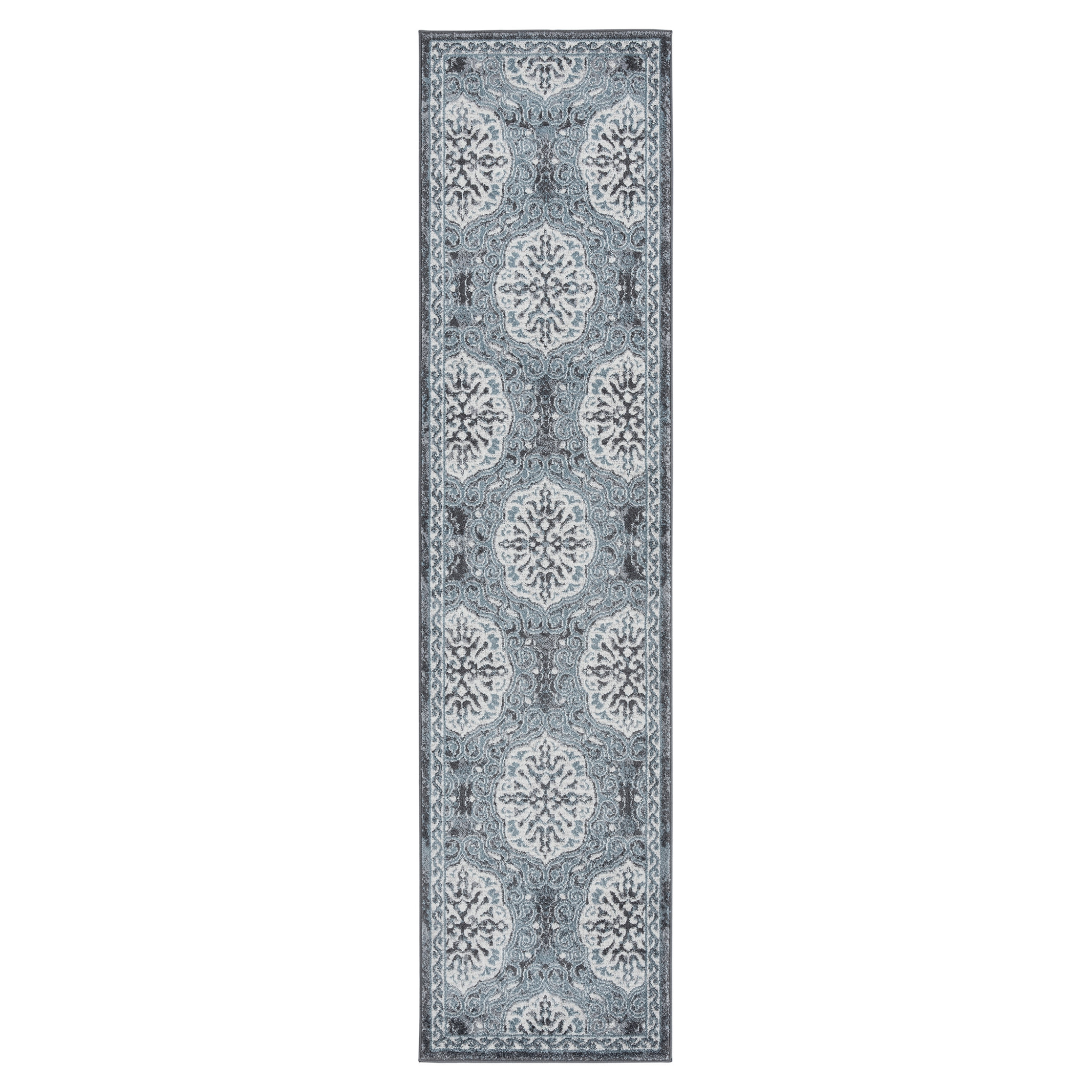 10' Blue Medallion Power Loom Runner Rug-531813-1