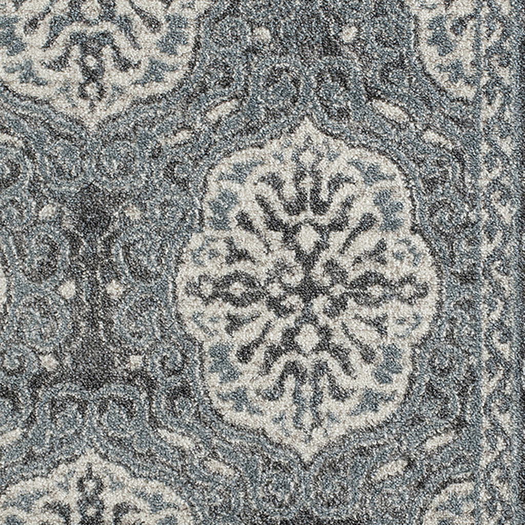 10" Charcoal and Ivory Medallion Power Loom Runner Rug