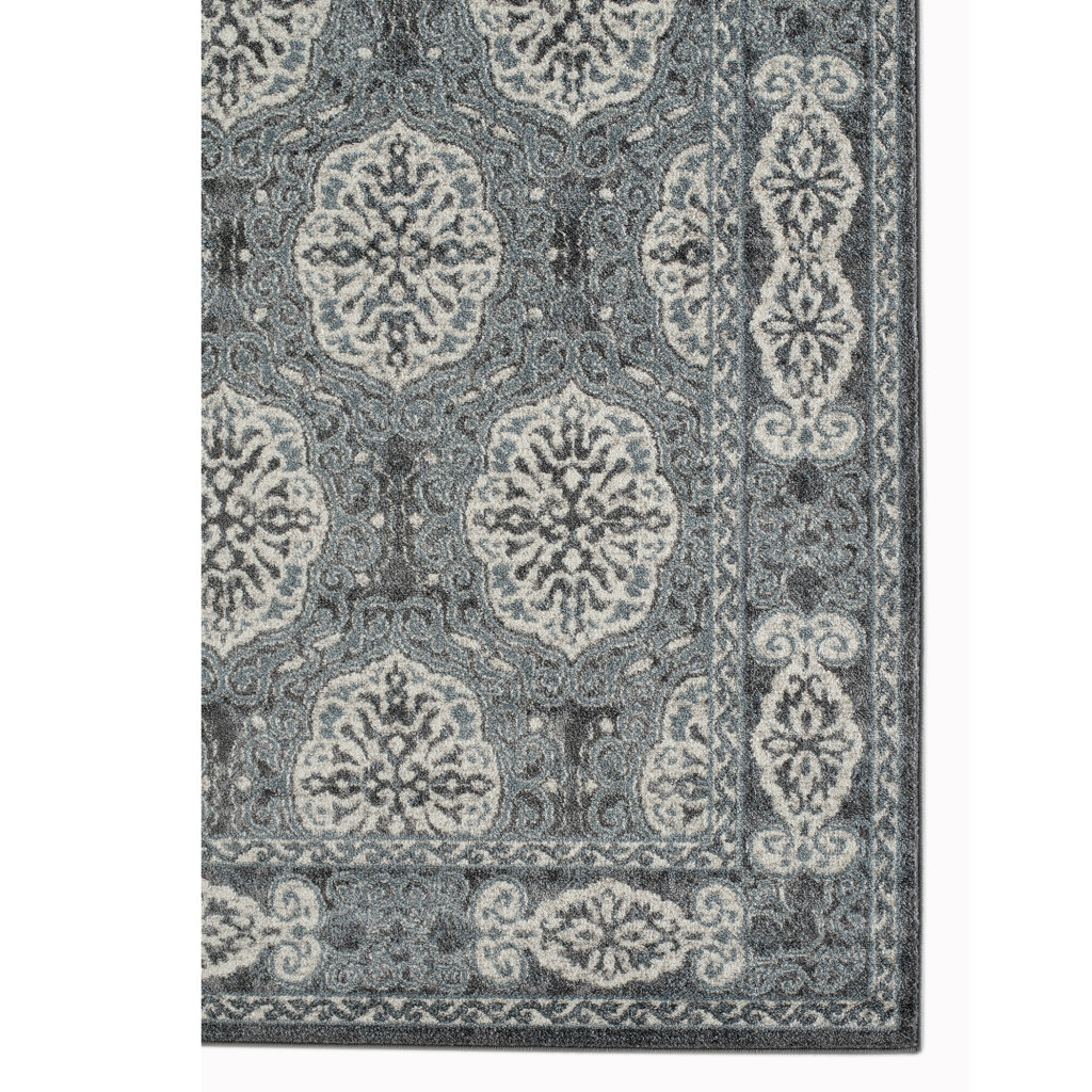 10" Charcoal and Ivory Medallion Power Loom Runner Rug
