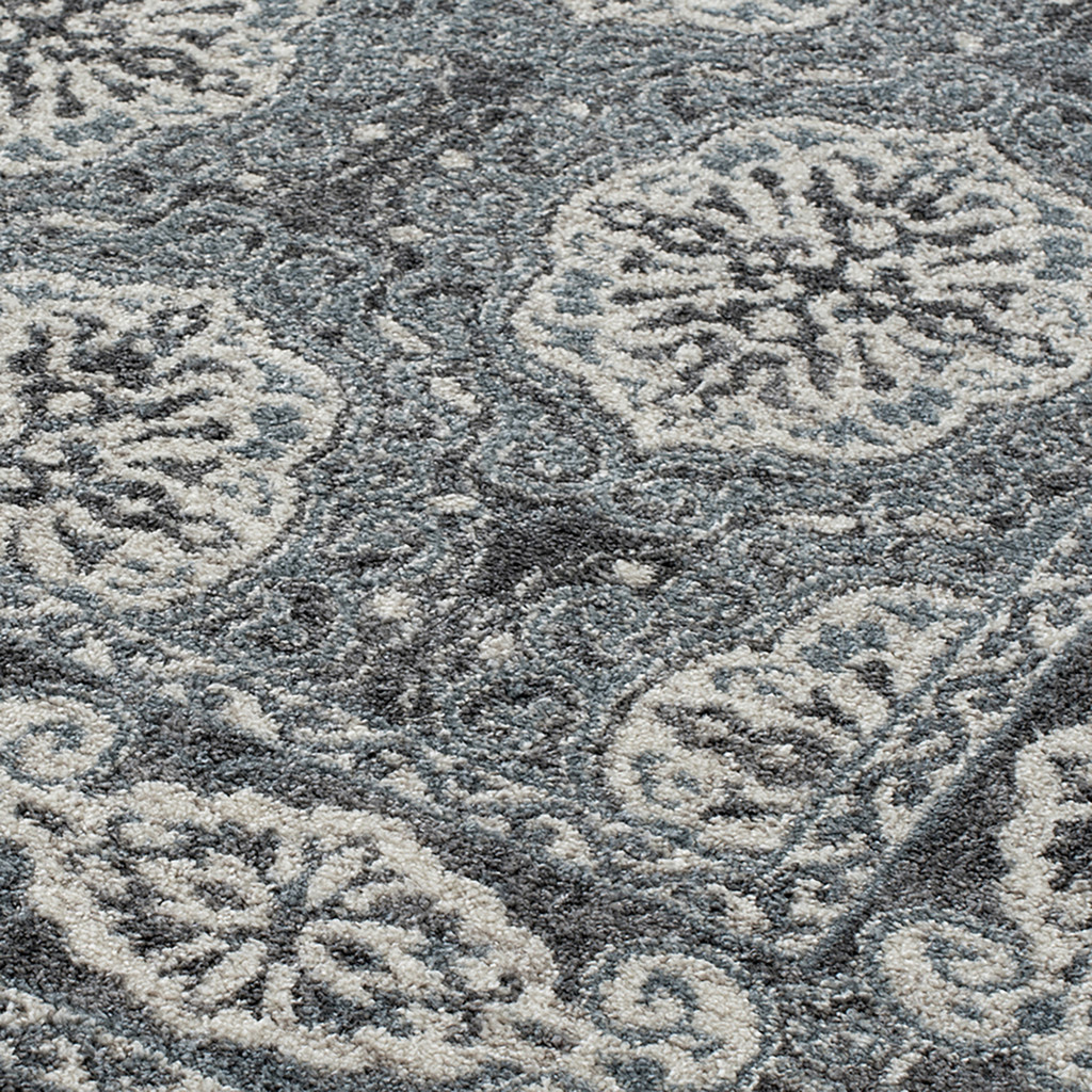 10" Charcoal and Ivory Medallion Power Loom Runner Rug