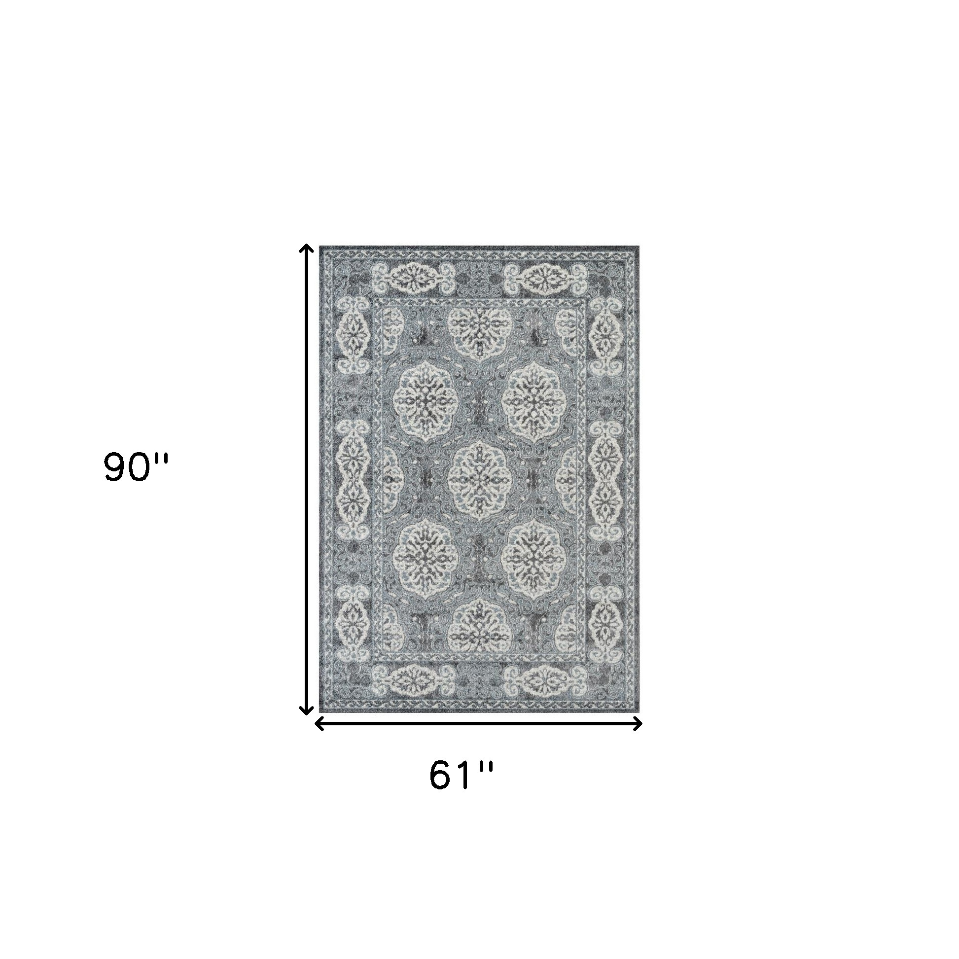 5" X 8" Charcoal and Ivory Medallion Power Loom Area Rug