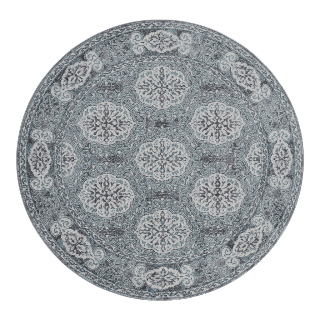 6 Blue Round Medallion Power Loom Area Rug