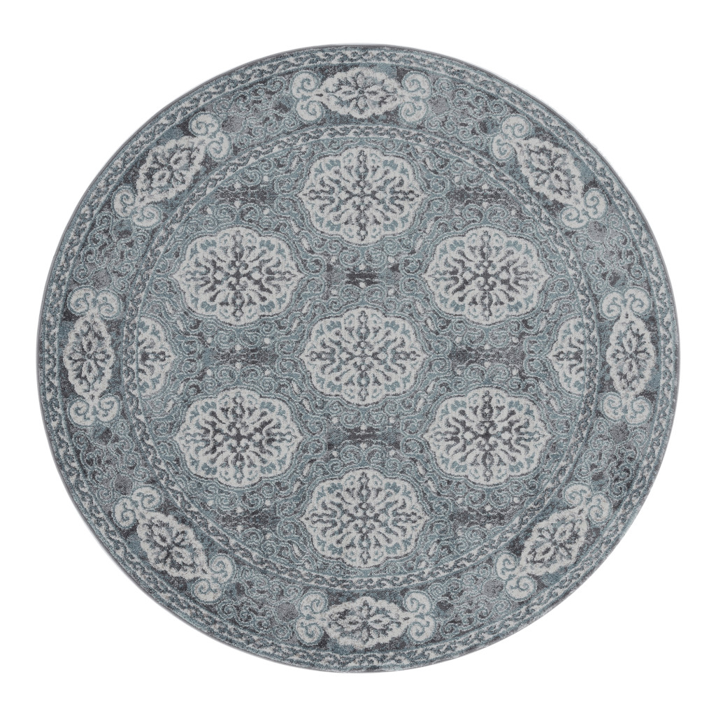 6' Blue Round Medallion Power Loom Area Rug-531815-1