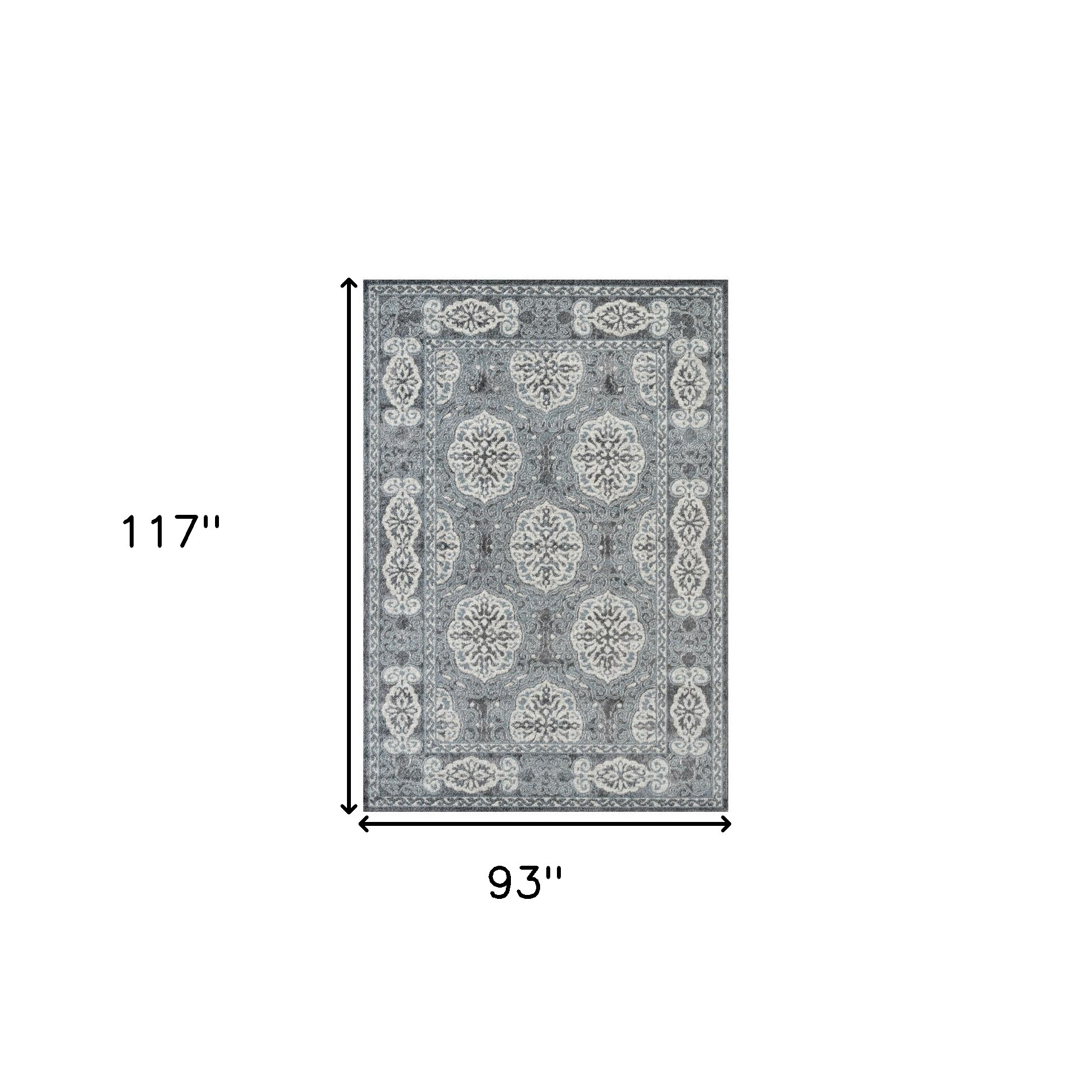8" X 10" Charcoal and Ivory Medallion Power Loom Area Rug