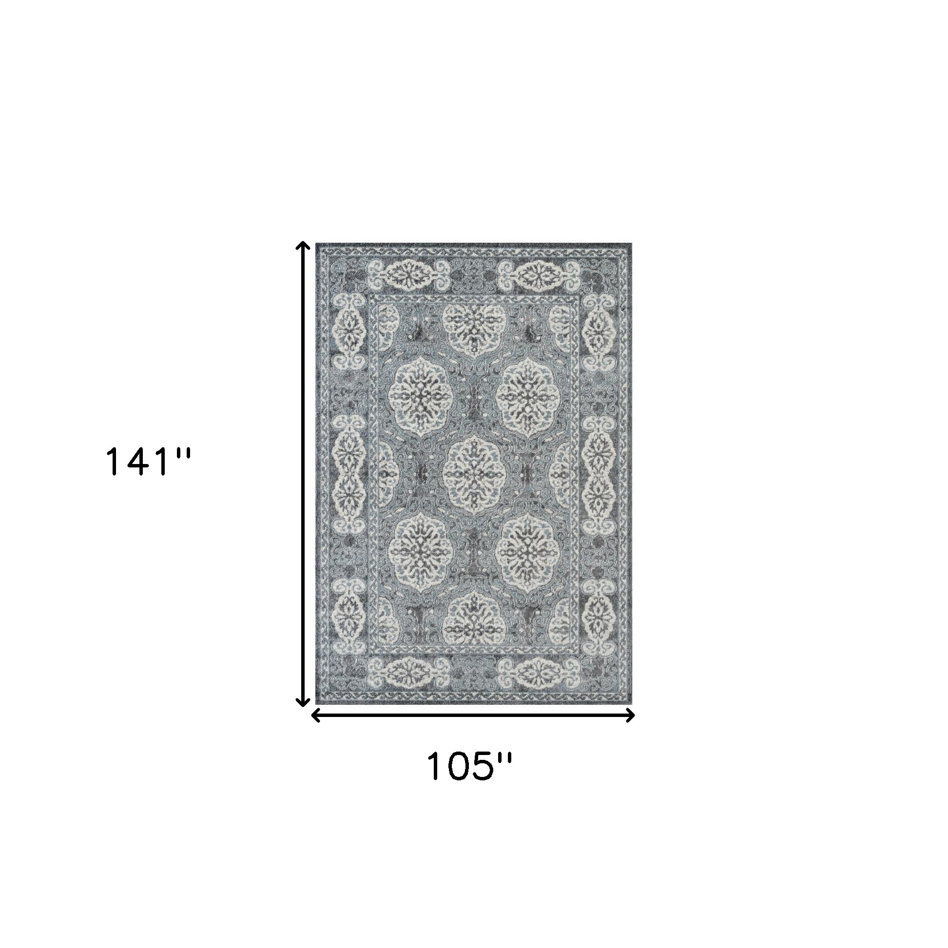 9" X 12" Charcoal and Ivory Medallion Power Loom Area Rug
