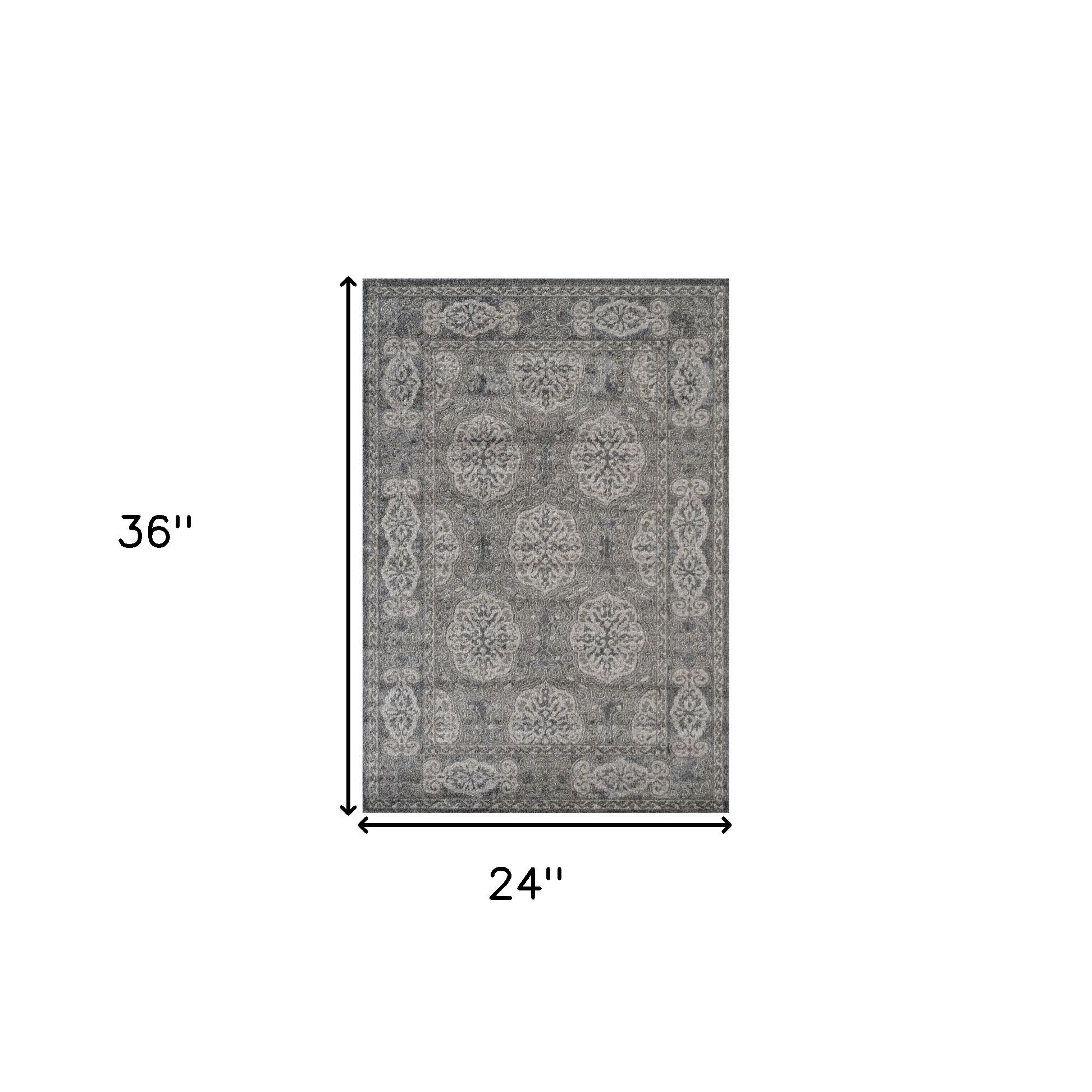 2" X 3" Charcoal and Gray Medallion Power Loom Area Rug