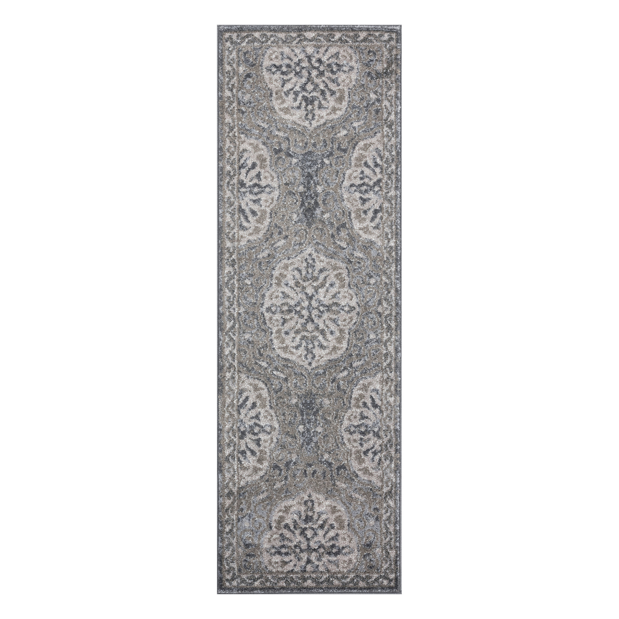 6" Charcoal and Gray Medallion Power Loom Runner Rug