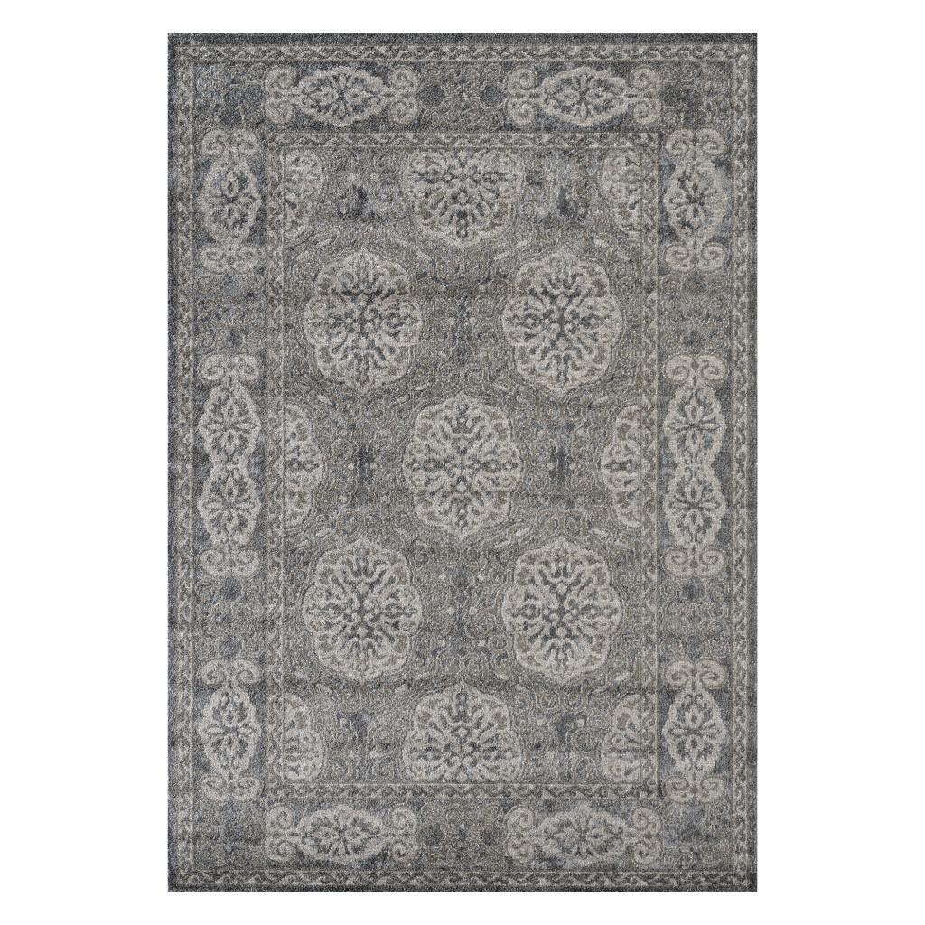 4' x 6' Gray and Brown Medallion Power Loom Area Rug-531820-1