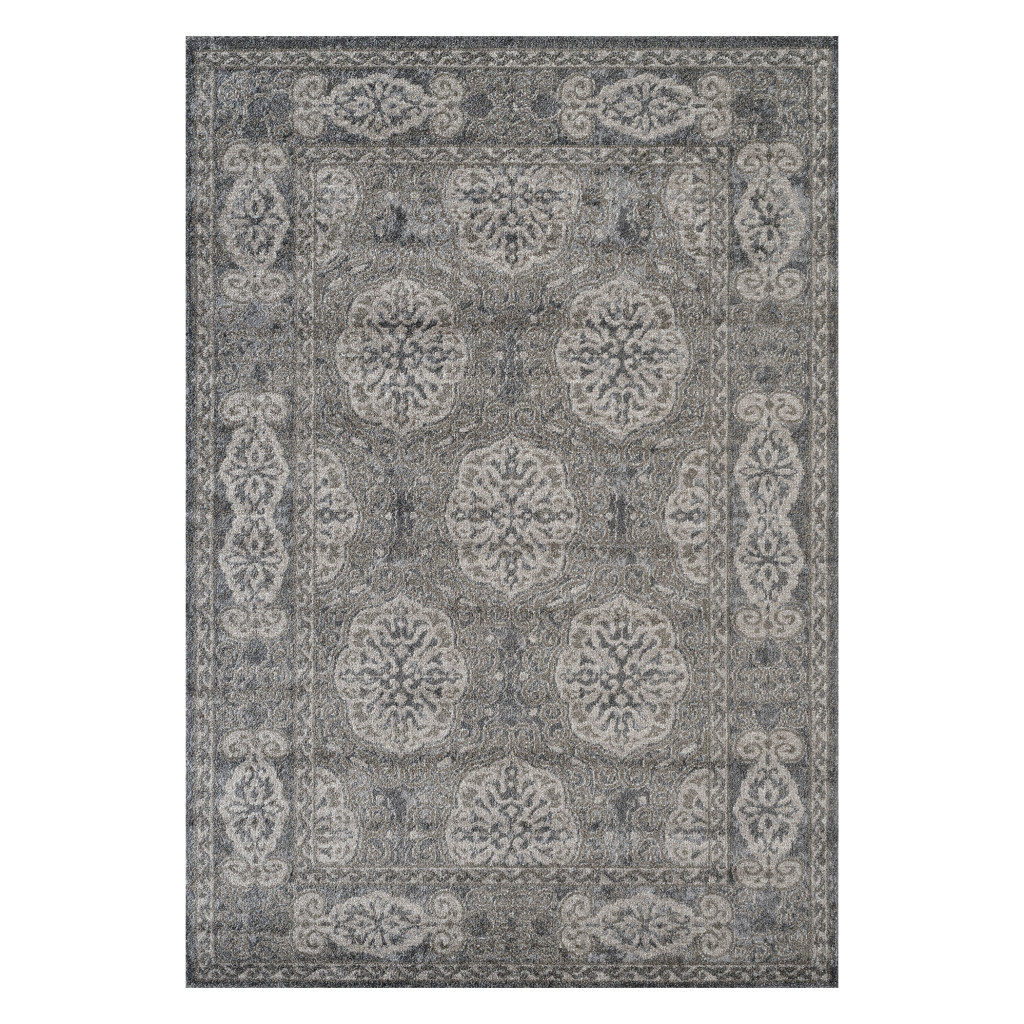 4" X 6" Charcoal and Gray Medallion Power Loom Area Rug