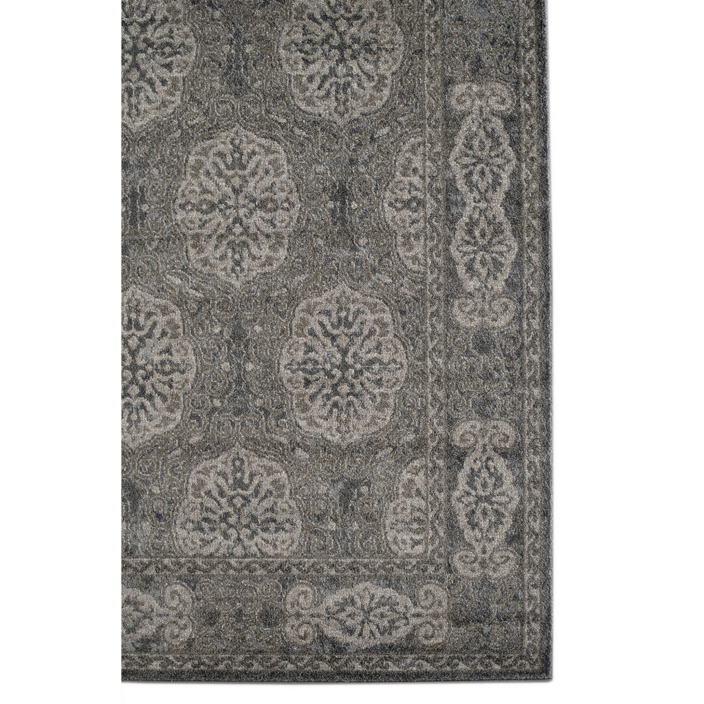 4" X 6" Charcoal and Gray Medallion Power Loom Area Rug