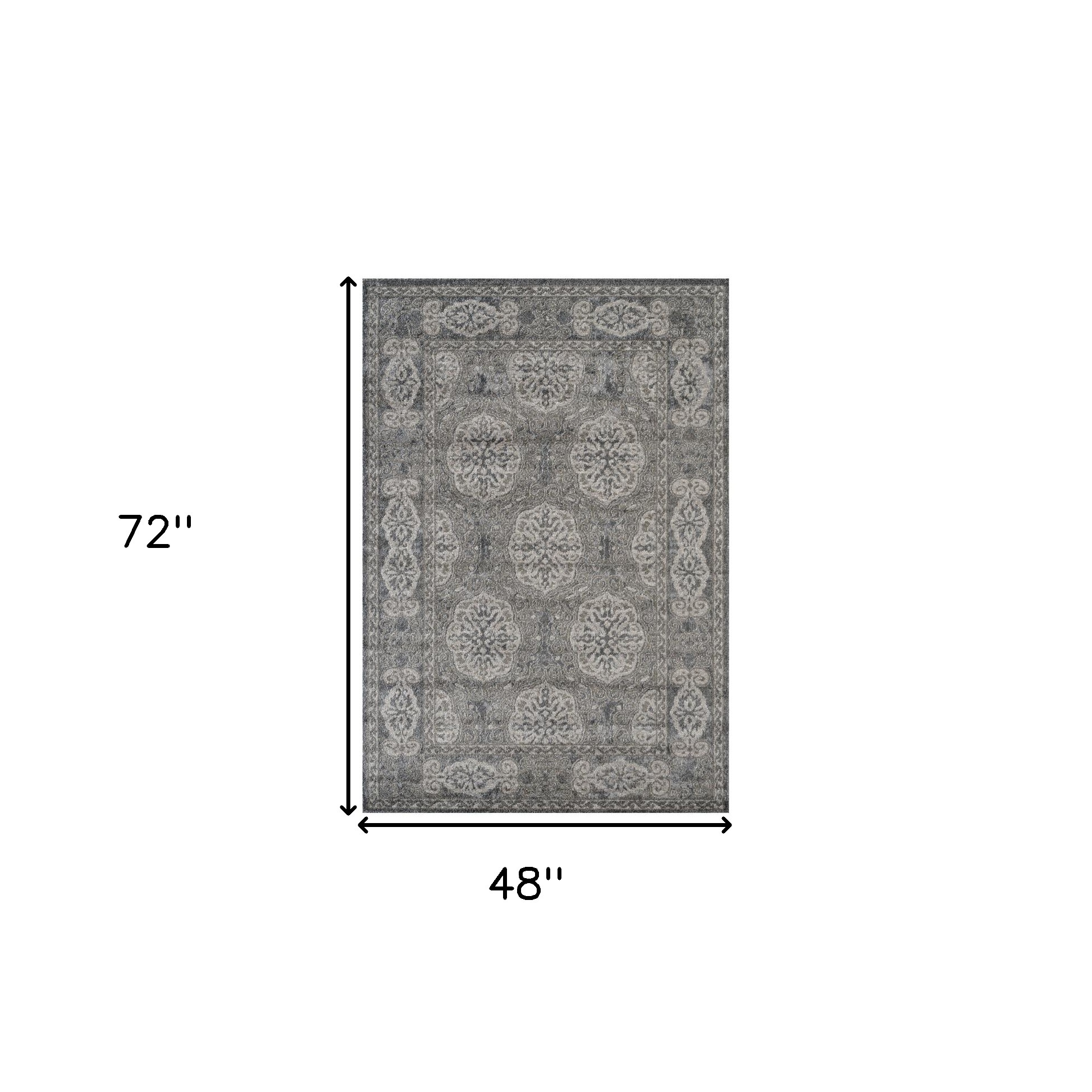 4" X 6" Charcoal and Gray Medallion Power Loom Area Rug