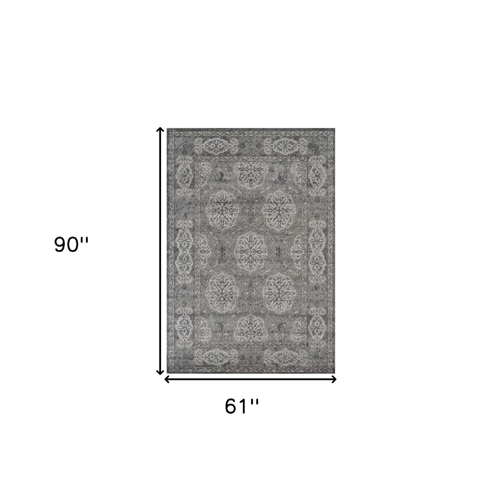5" X 8" Charcoal and Gray Medallion Power Loom Area Rug