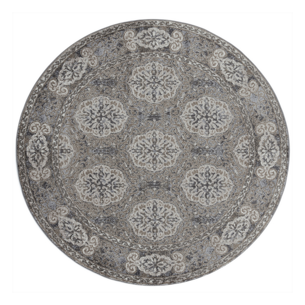 6 Brown Round Medallion Power Loom Area Rug