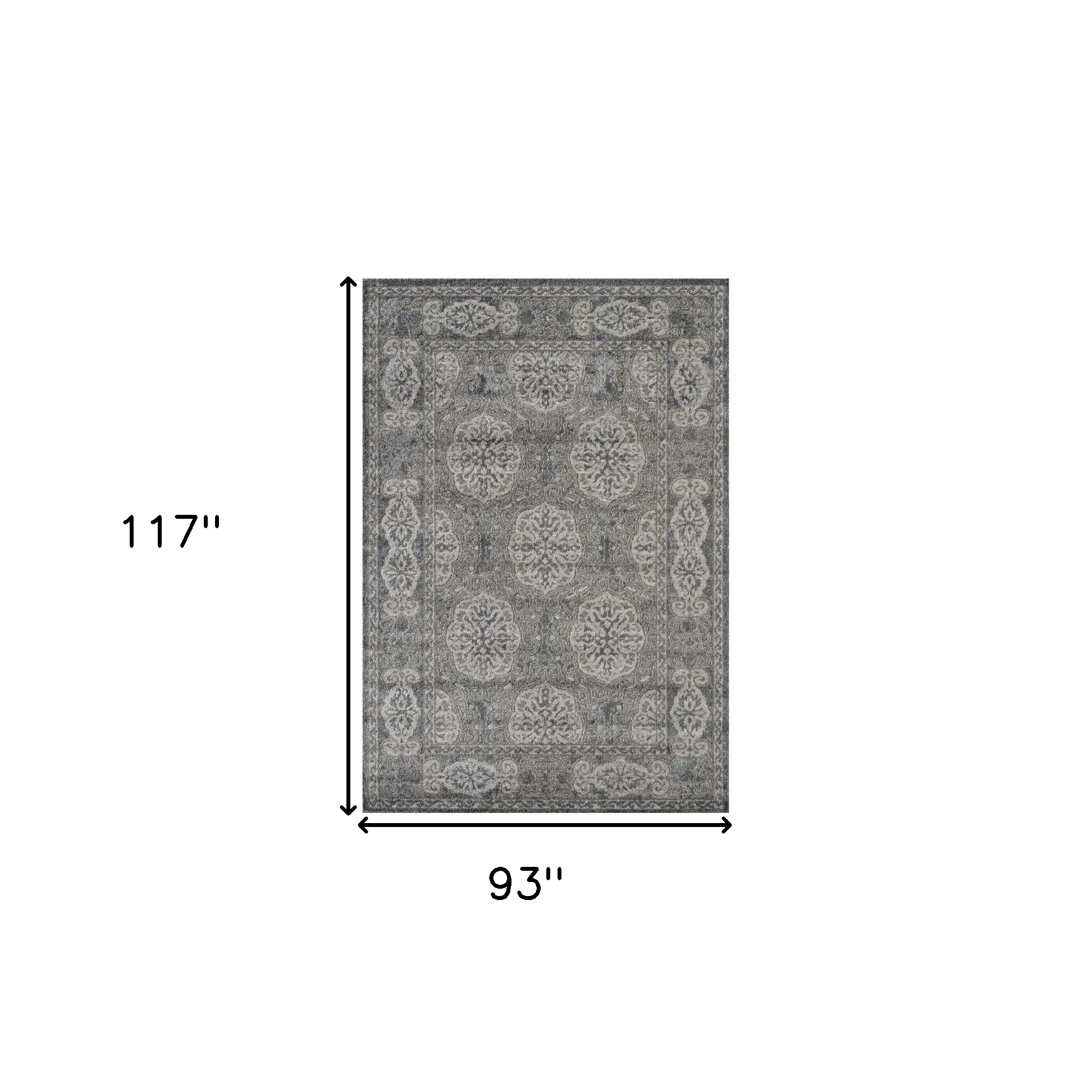 8" X 10" Charcoal and Gray Medallion Power Loom Area Rug