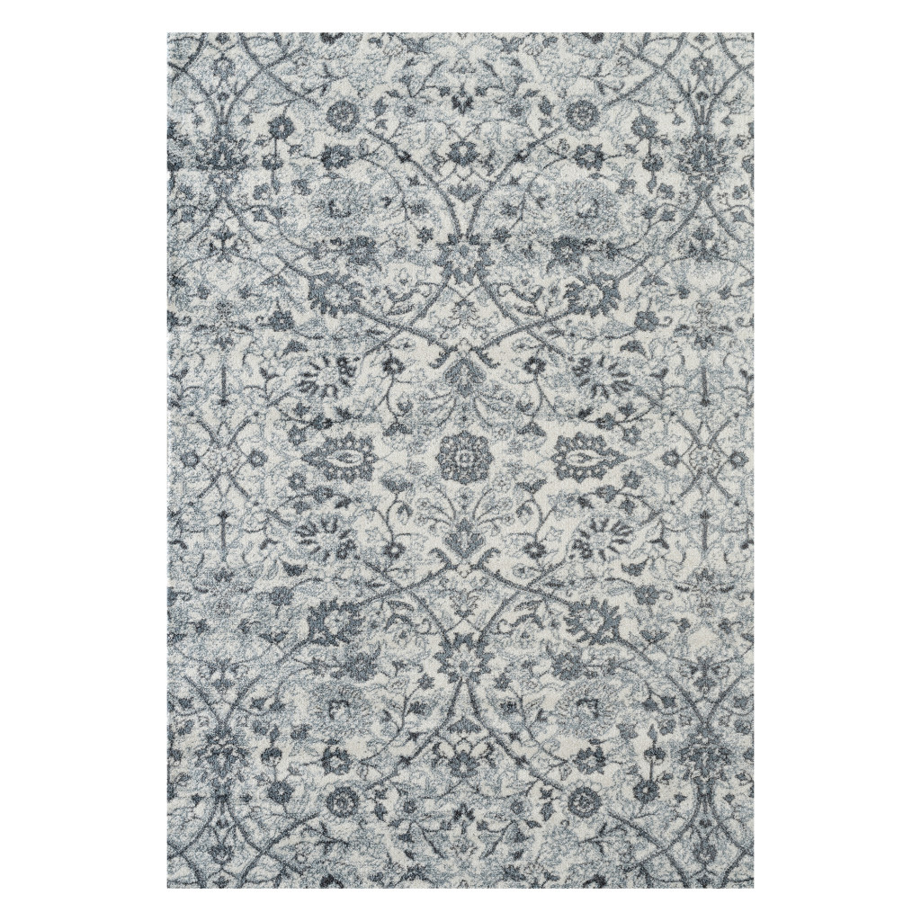 4 x 6 Light Blue Floral Power Loom Area Rug