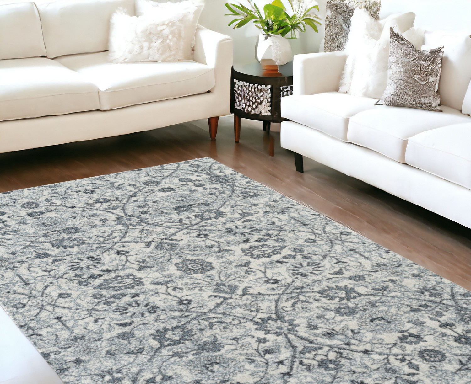 9' x 12' Gray and Beige Floral Power Loom Area Rug-531833-1
