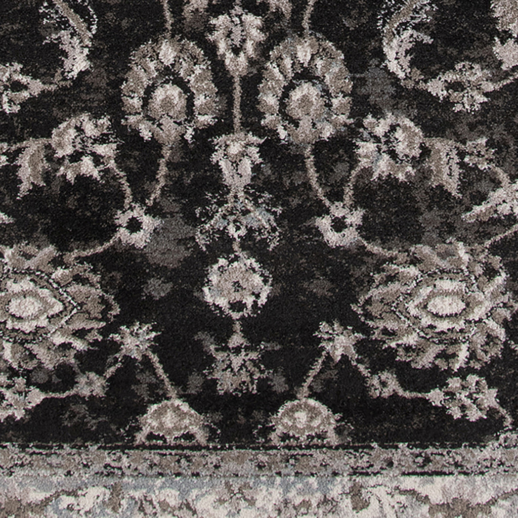 2" X 3" Ivory Black and Gray Floral Power Loom Area Rug