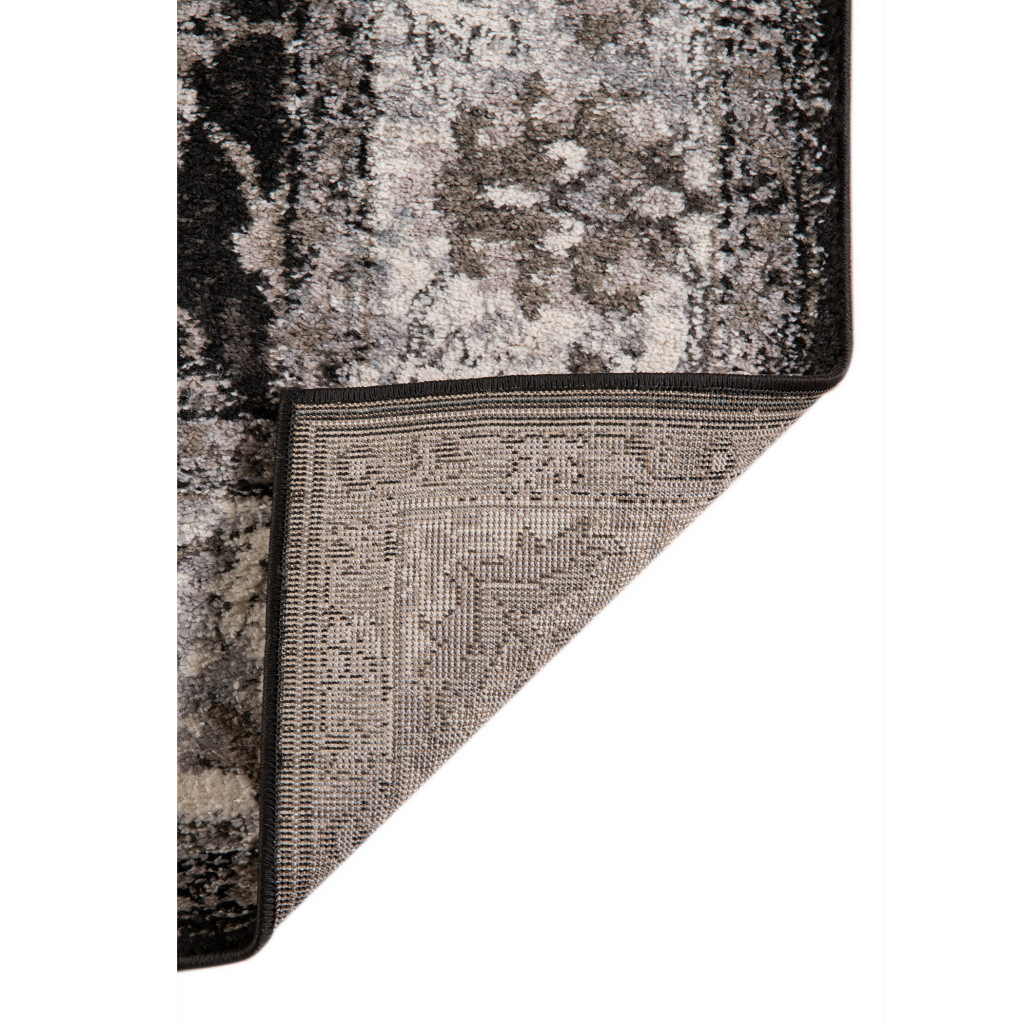 2" X 3" Ivory Black and Gray Floral Power Loom Area Rug