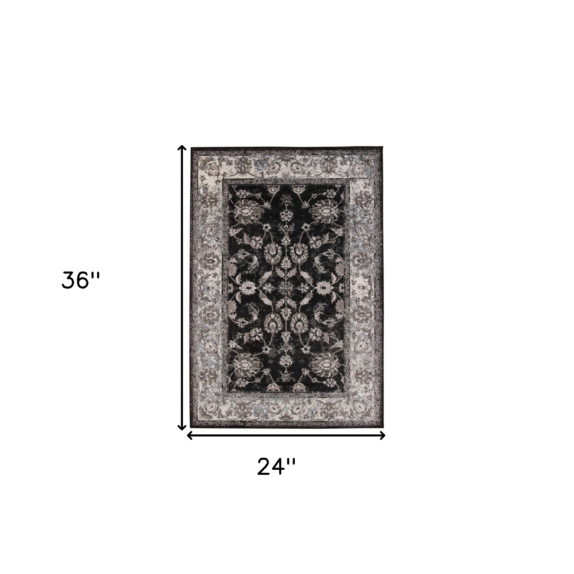 2" X 3" Ivory Black and Gray Floral Power Loom Area Rug