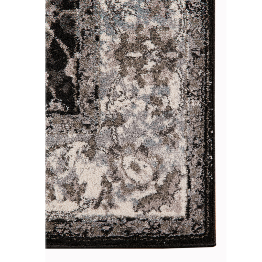 4" X 6" Ivory Black and Gray Oriental Power Loom Area Rug
