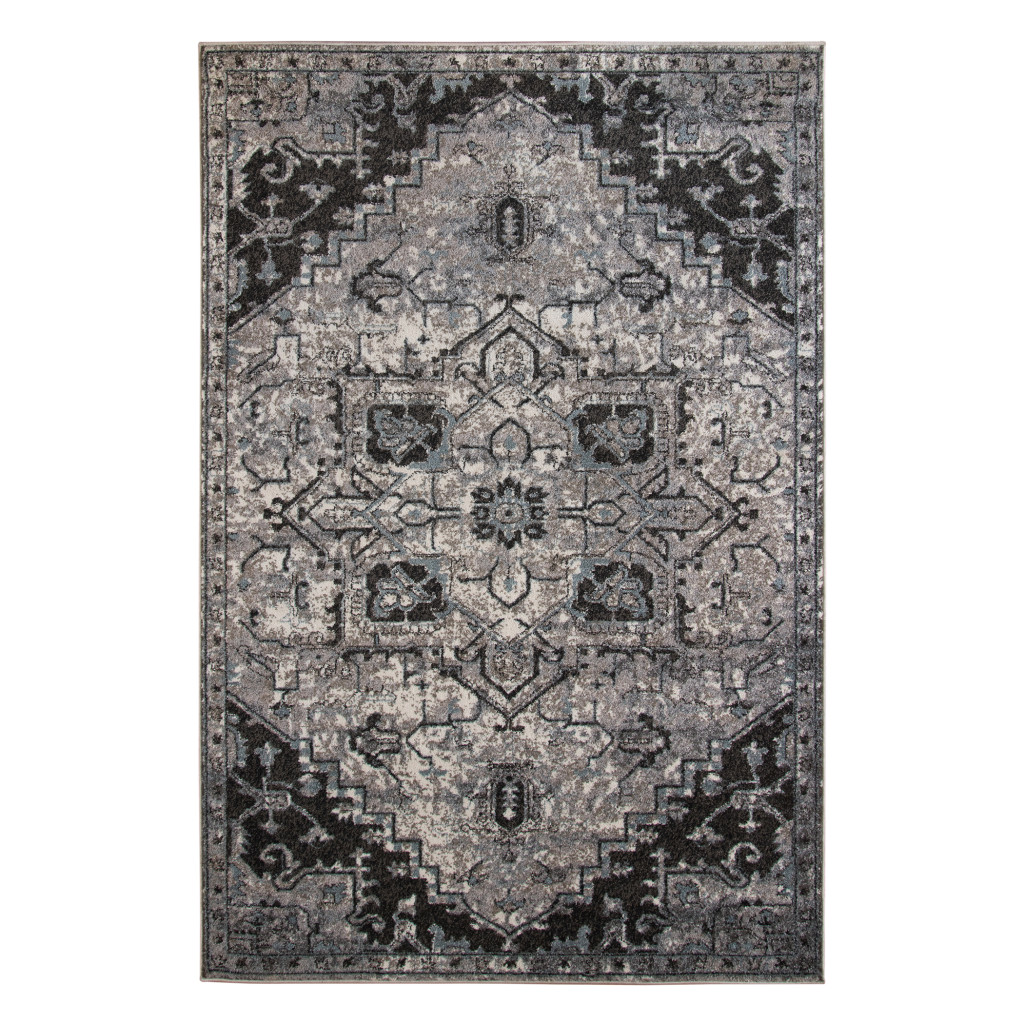2" X 3" Black and Gray Medallion Power Loom Area Rug