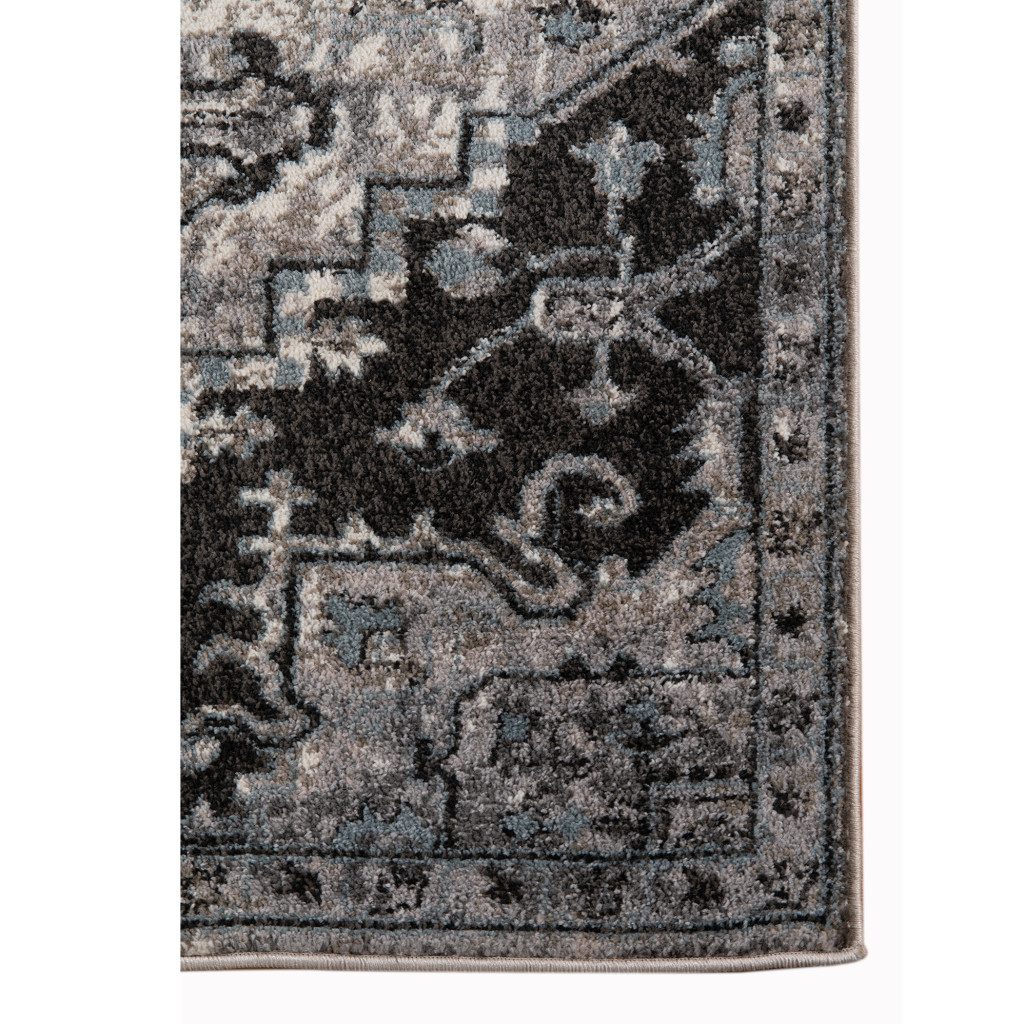 2" X 3" Black and Gray Medallion Power Loom Area Rug