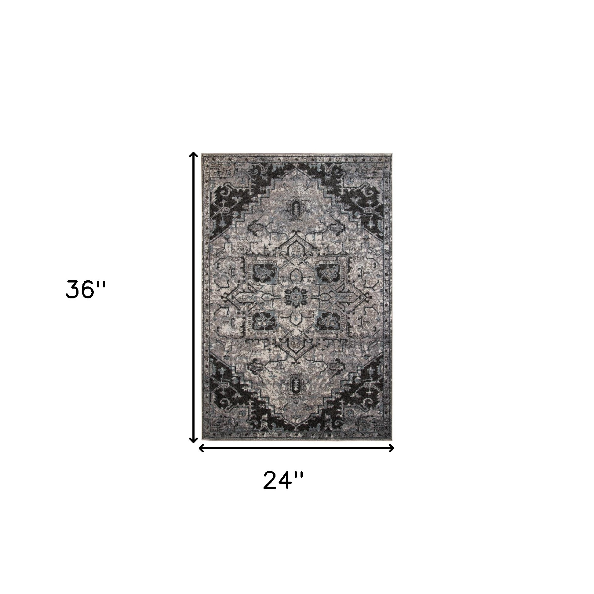 2" X 3" Black and Gray Medallion Power Loom Area Rug