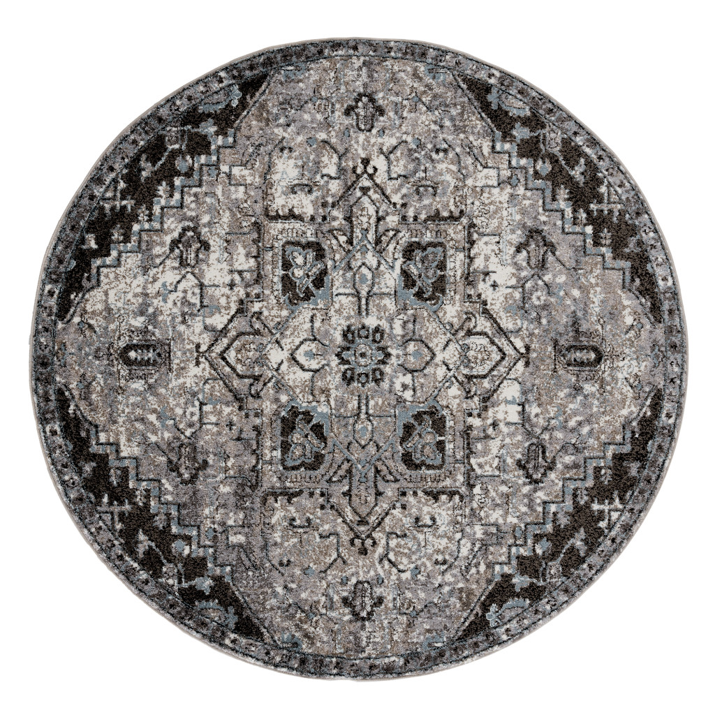 6 gray Round Medallion Power Loom Area Rug