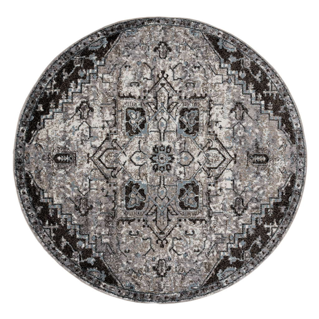 6' Gray Round Medallion Power Loom Area Rug-531847-1