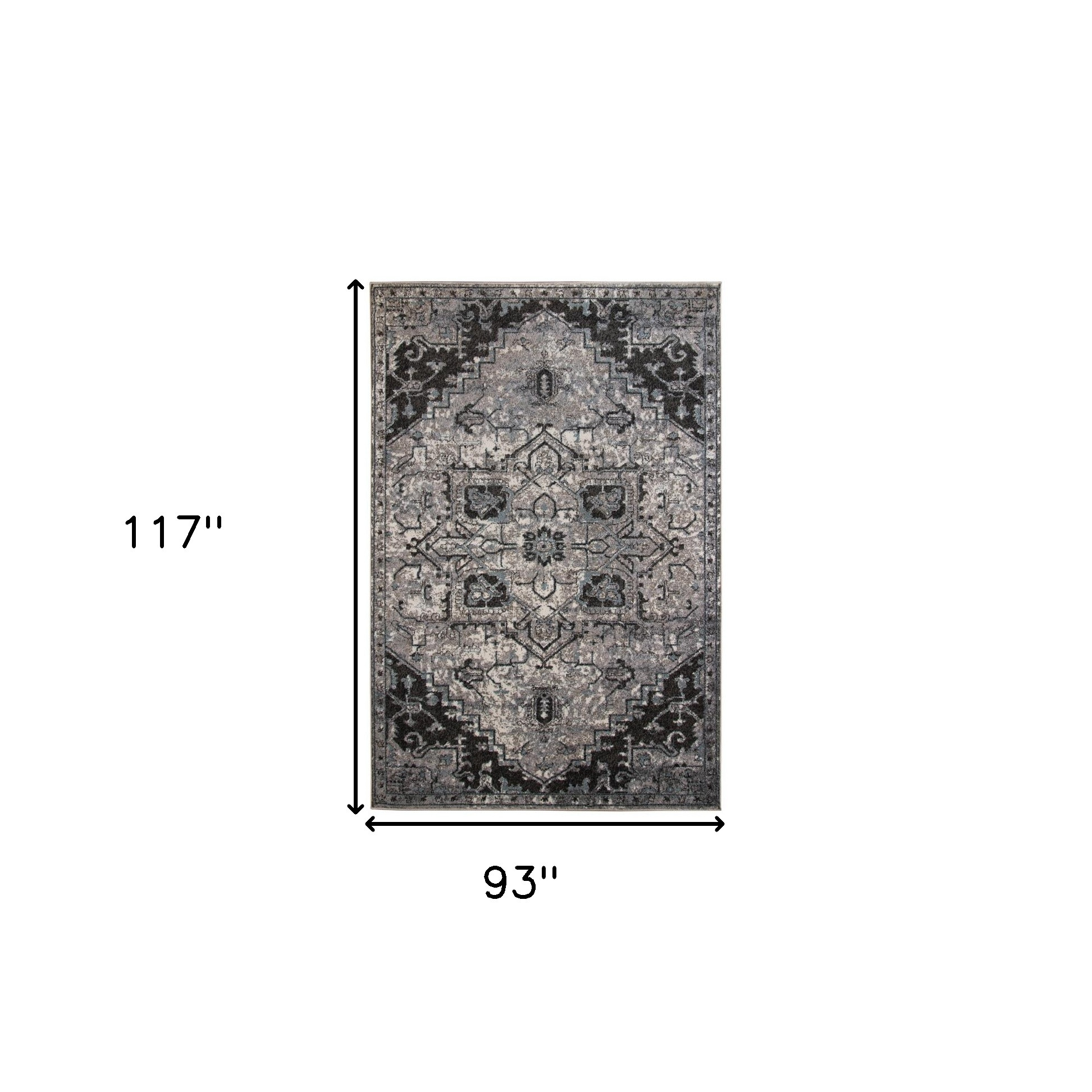 8" X 10" Black and Gray Medallion Power Loom Area Rug