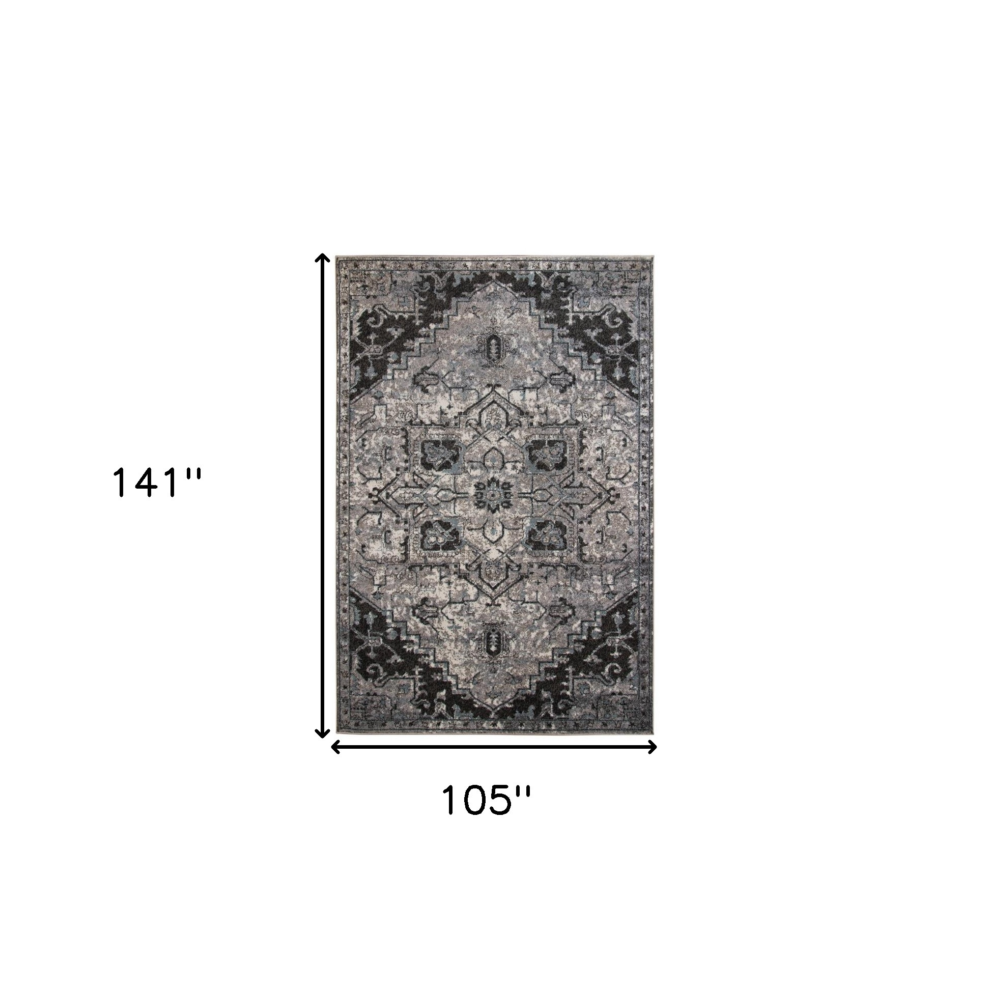 9" X 12" Black and Gray Medallion Power Loom Area Rug
