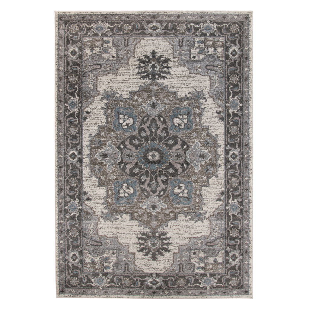 2" X 3" Ivory Taupe and Gray Medallion Power Loom Area Rug