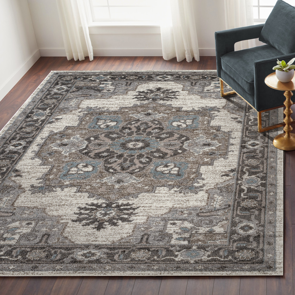 2" X 3" Ivory Taupe and Gray Medallion Power Loom Area Rug